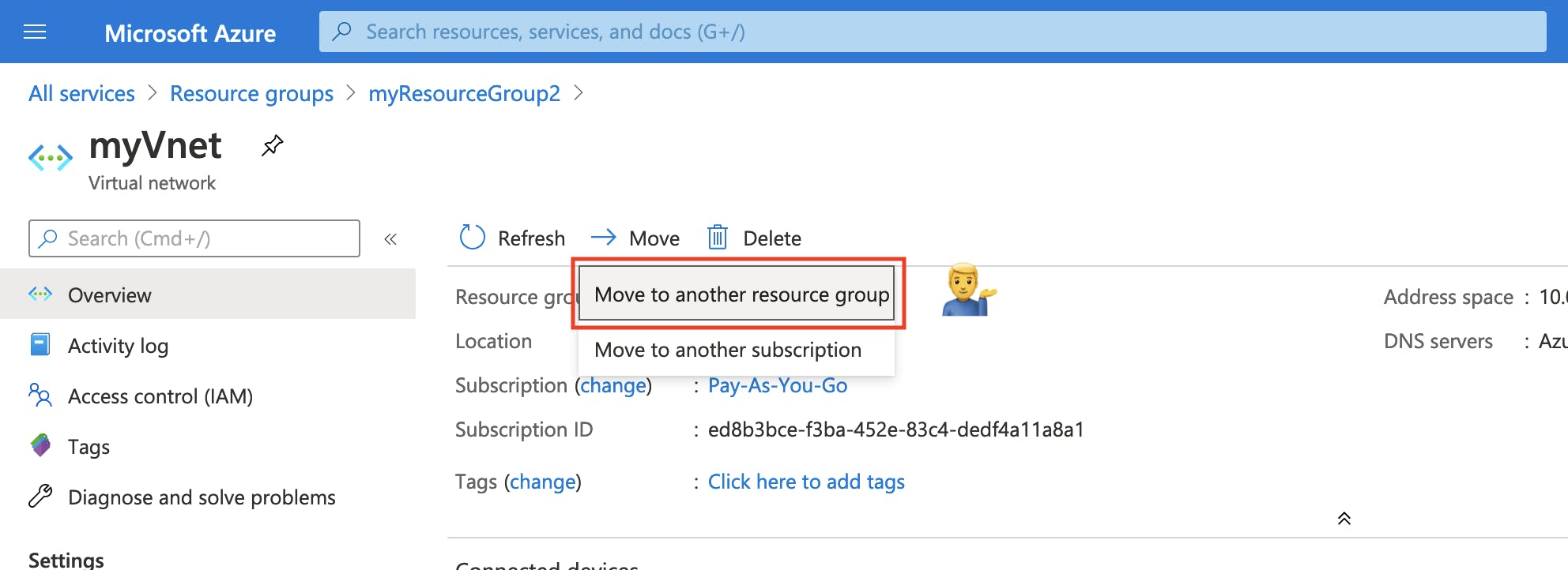 Move resources to another resource group